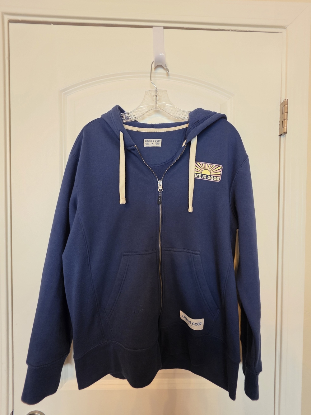 Life Is Good Navy Full-Zip Hoodie with Cream Drawstrings